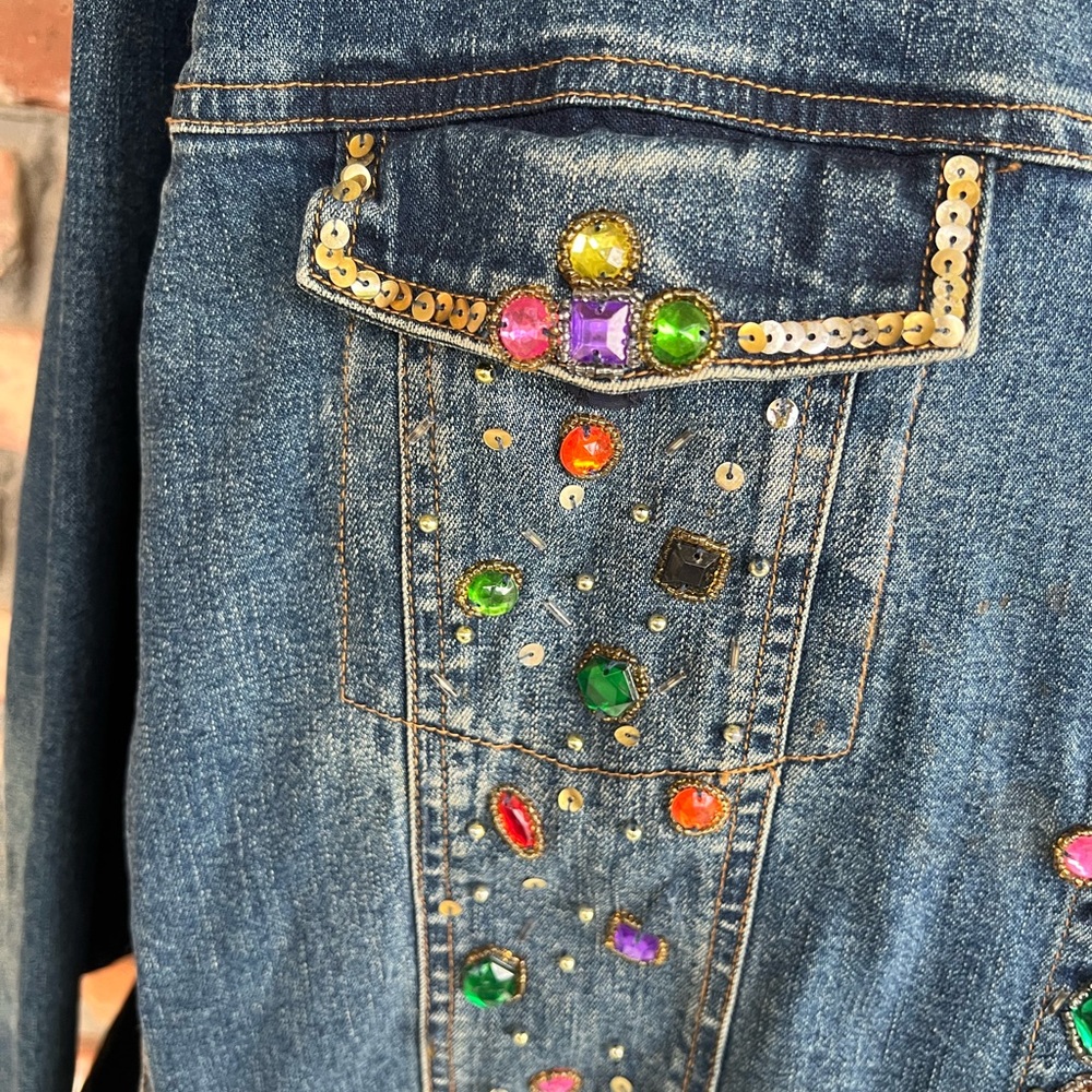Berek 2 by Takako Sakon Art to Wear Denim Jacket w Jewels rhinestones & Sequins - Picture 2 of 9